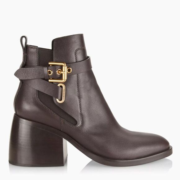 See by Chloé Dark Brown Calf Averi Block Heel Leather Bootie, New, Size 41 - Picture 4 of 16